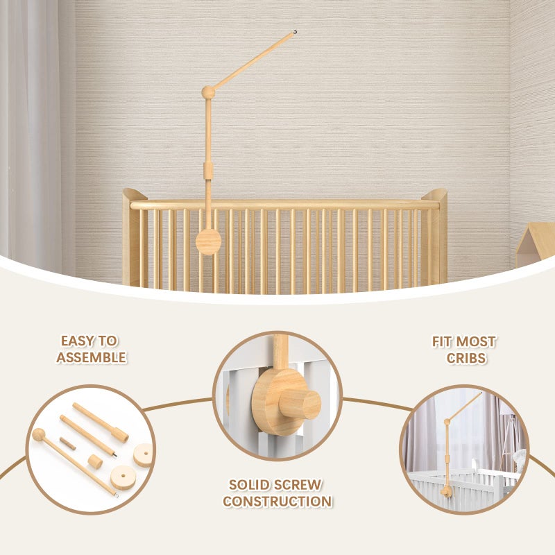 FEISIKE Baby Crib Mobile Arm, Mobile Arm for Crib Baby Mobile Hanger for Crib Nursery Decor Girls Boys Baby Crib Mobile Holder Arm Hanging Wooden Decoration Attachment Newborn 34 inch - Image 5
